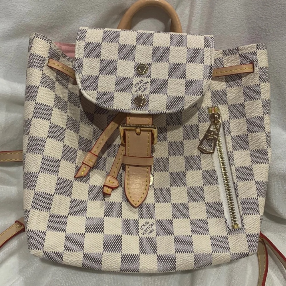 White checkered backpack